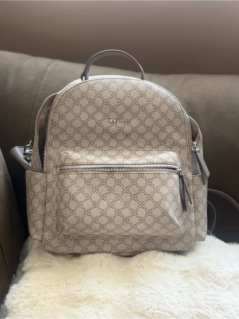 Nine West Taupe Monogram Mini Backpack